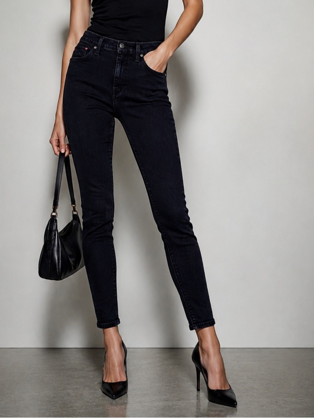 Hudson Blair High Rise Super Skinny Ankle Jeans – Black Wash 27